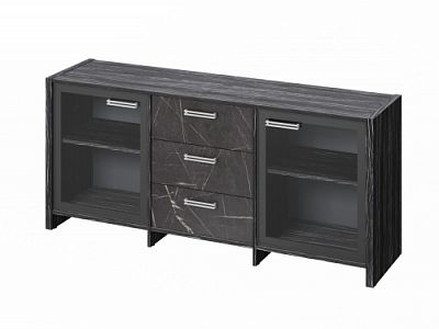 Тумба трехсекционная с 2 дверьми FI-13-02.G. Древесина Графит/Камень Пьетра Гриджиа черный