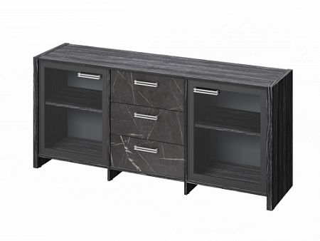 Тумба трехсекционная с 2 дверьми FB-13-02.G. Древесина Графит/Камень Пьетра Гриджиа черный