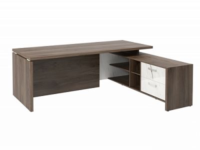 Стол с опорной тумбой FI-121R.GG Орех Пацифик Табак/Мрамор Леванто белый